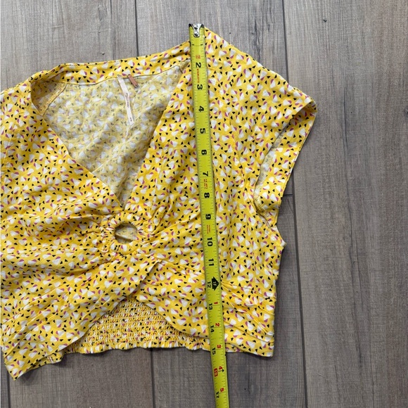 Free People Womens Havana Honey Crop Top floral Blouse shirt Yellow medium - Picture 5 of 5